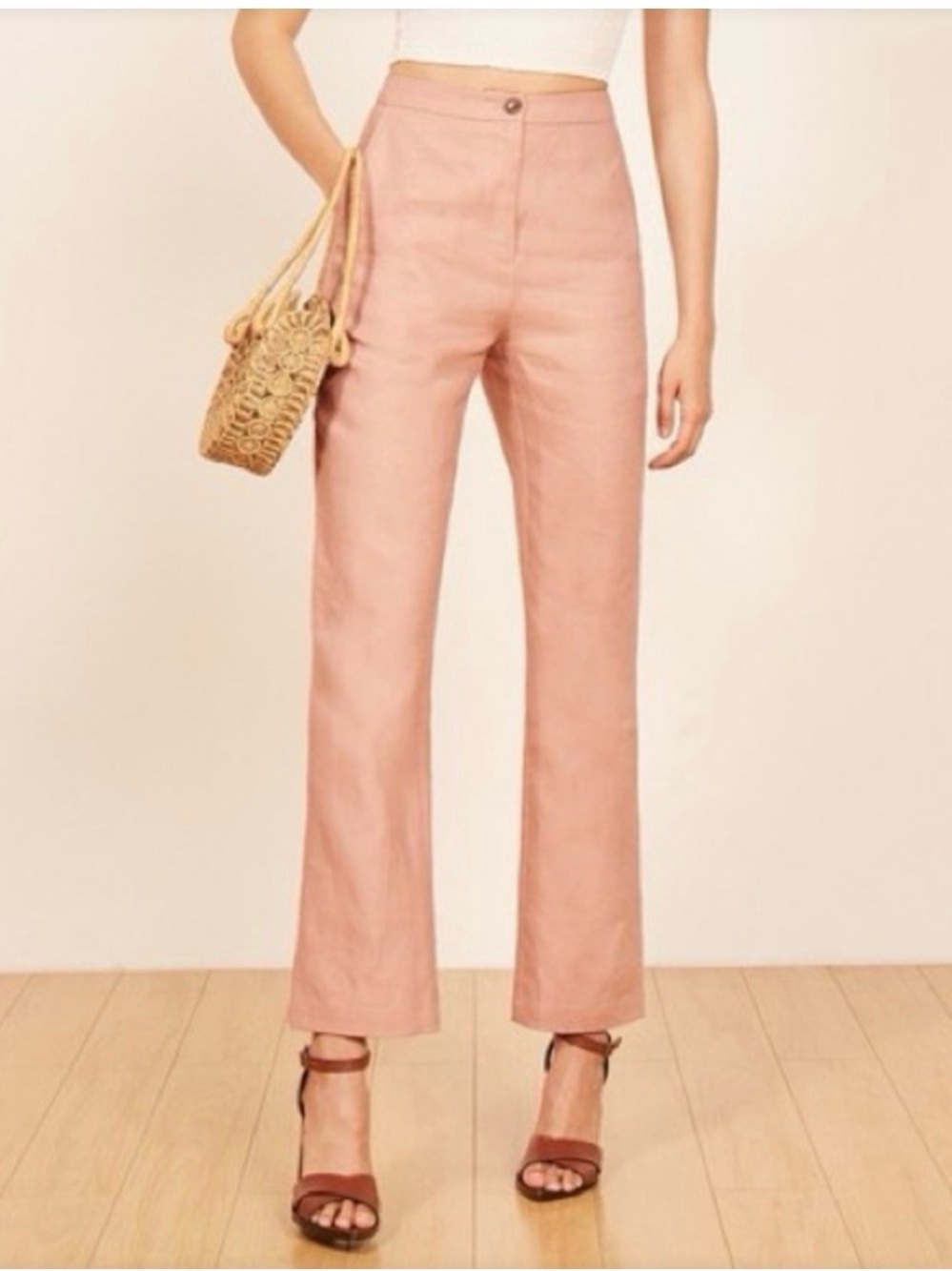 Reformation 100% Linen Pants in Blush Pink
